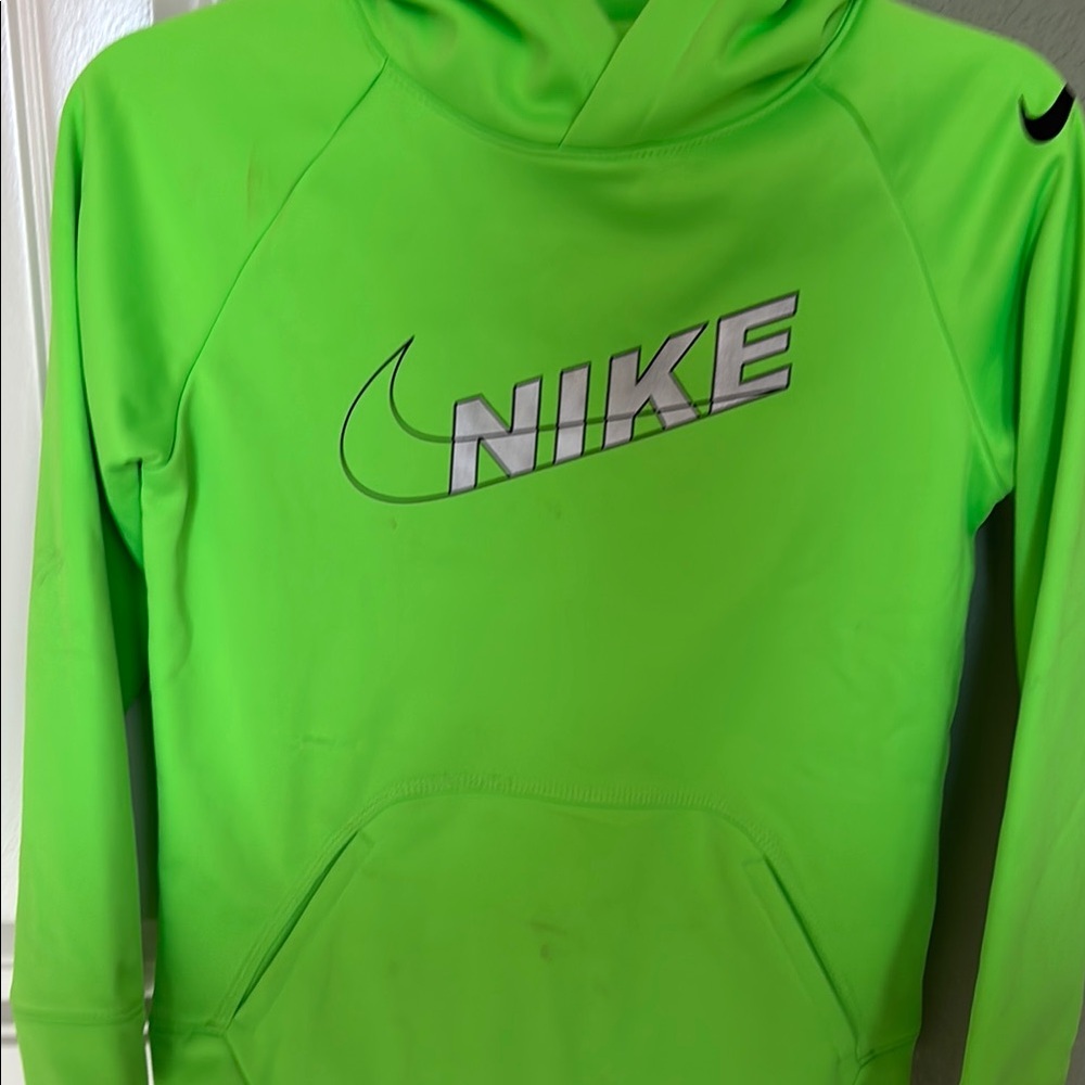Nike Kids Neon Green Hoodie with Silver Logo